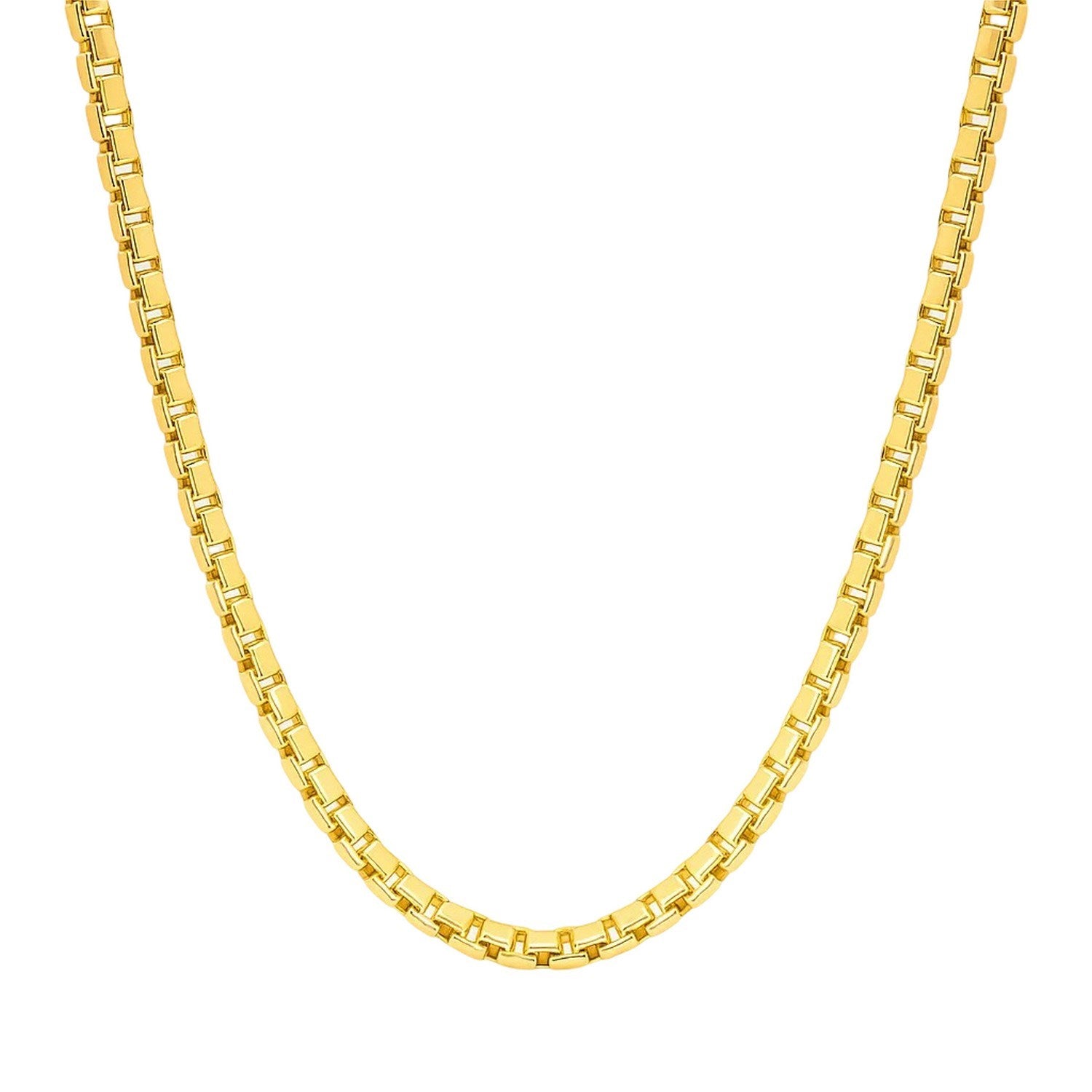 14k Yellow Gold Semi Solid Box Chain (2.5 mm) in a sleek high-contrast midnight luxury editorial style